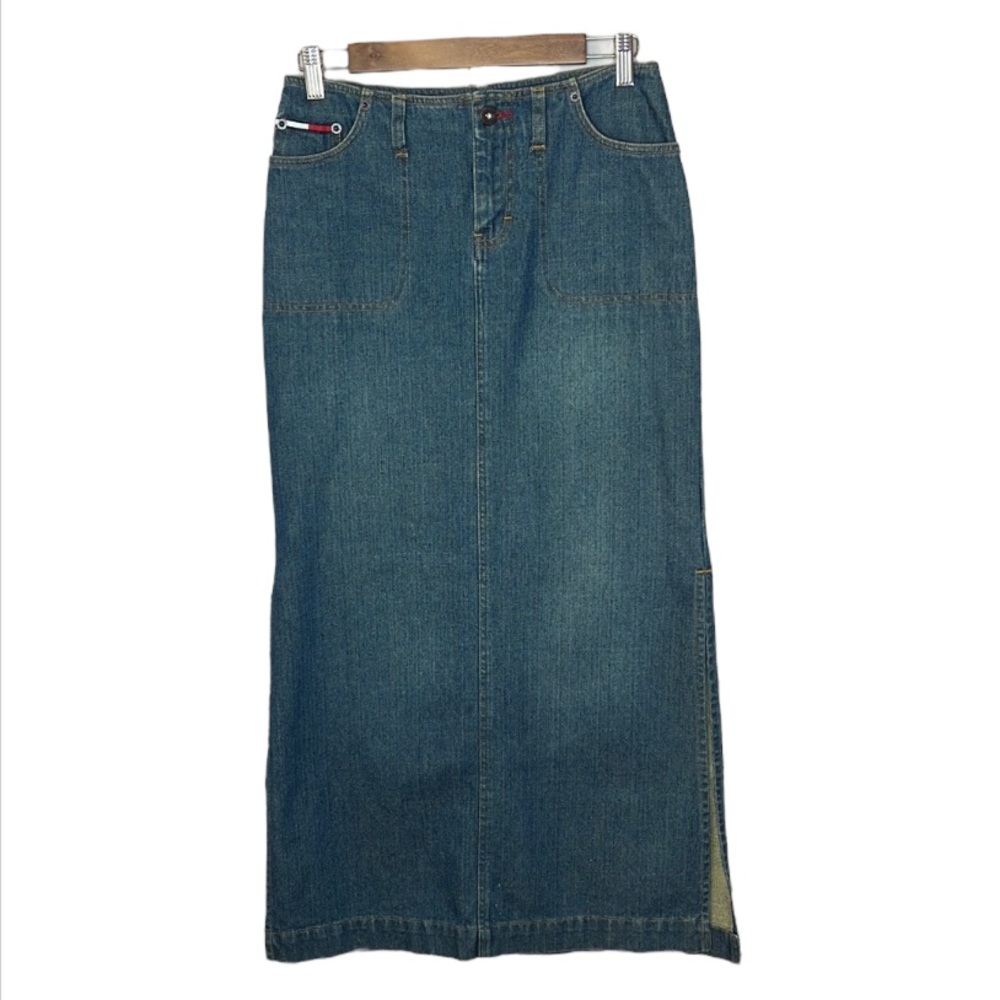 Tommy Hilfiger Tommy Jeans Maxi Long Denim Skirt Side Slits Blue Size 5 Y2K VTG